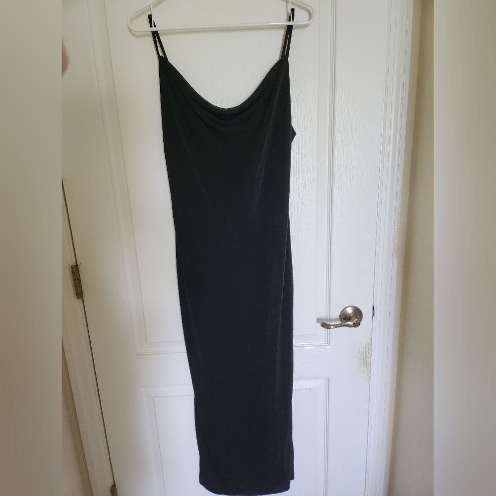 Cowl neck black midi dress